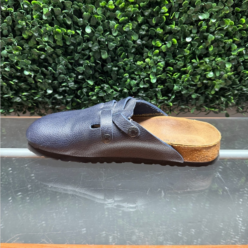 Women's Birki’s Navy Leather Clog Mules with Buckle Straps - Picture 7 of 8